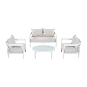 English Elm 4-piece Outdoor Aluminum Conversation Set with Curved Seating and Tempered Glass Table N767P389541A