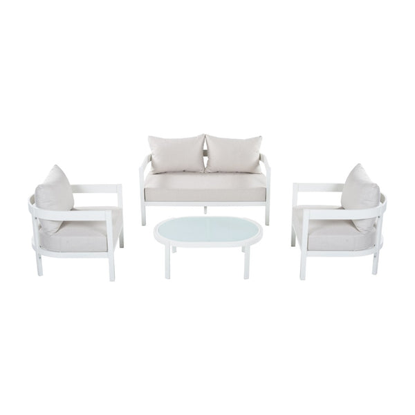 English Elm 4-piece Outdoor Aluminum Conversation Set with Curved Seating and Tempered Glass Table N767P389541A