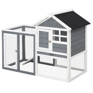English Elm Spacious Fir Wood Rabbit Hutch with Split Level Run and Weatherproof Asphalt Roof T3971P436197