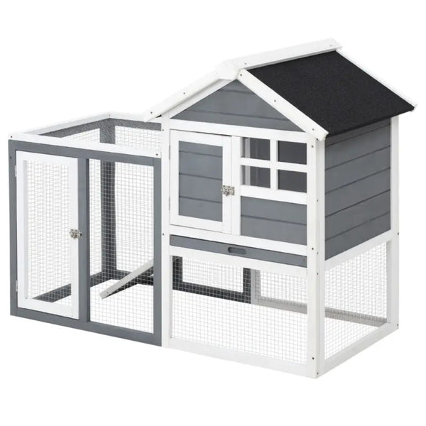 English Elm Spacious Fir Wood Rabbit Hutch with Split Level Run and Weatherproof Asphalt Roof T3971P436197