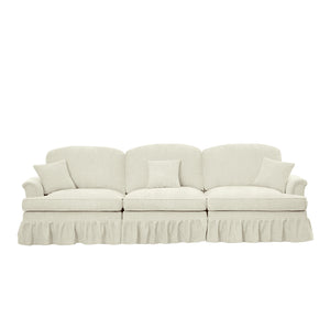 English Elm Elegant Mid Century Large 3-Seater Chenille Sofa With Flared Arms, Ruffled Skirts & Modular Style W3041S00233