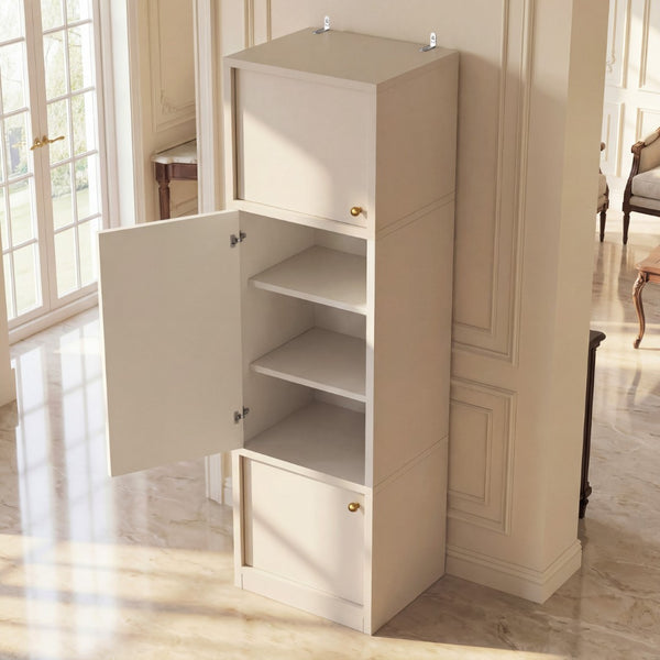 English Elm Tall Slim Freestanding Pantry Cabinet with Adjustable Shelves and Drawer for Small Spaces White B2764P483843