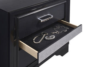 English Elm Corbin Queen Bedroom Set with Crystal Pulls Metallic Trim and Footboard Storage Drawers Black B062S00785