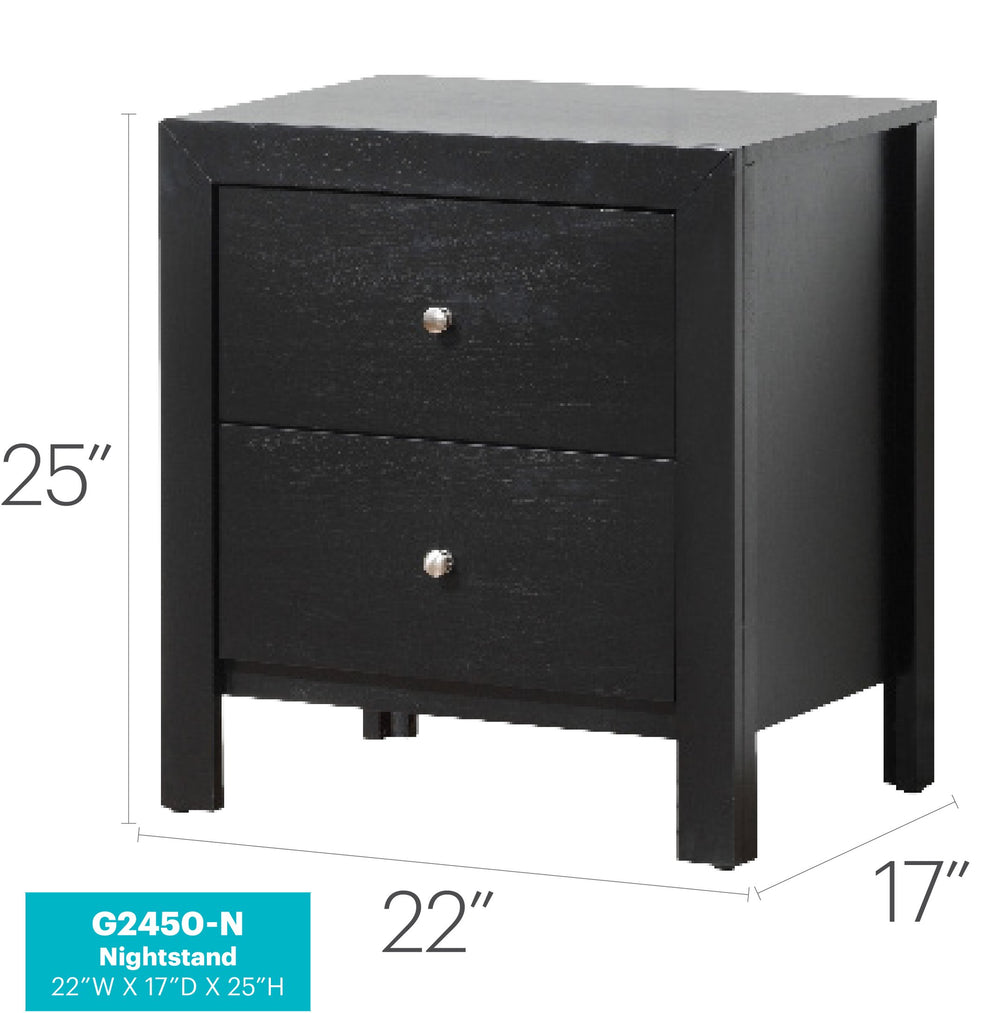 English Elm Elegantly Crafted Black Bedside Table with Two Drawers, 25"H x22"W x17"D, Durable Particleboard Finish B078118340