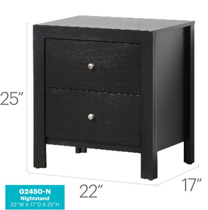 English Elm Elegantly Crafted Black Bedside Table with Two Drawers, 25"H x22"W x17"D, Durable Particleboard Finish B078118340
