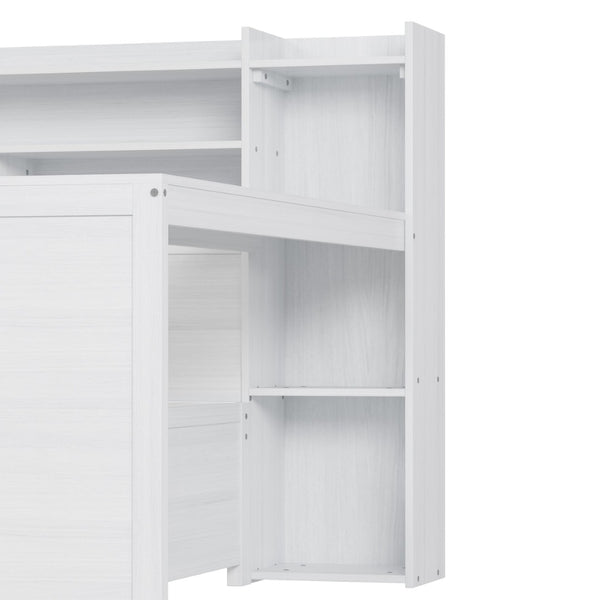 English Elm Wooden Twin Daybed with Trundle Built-in Desk and Open Shelves for Kids Rooms Antique White N733S373391K