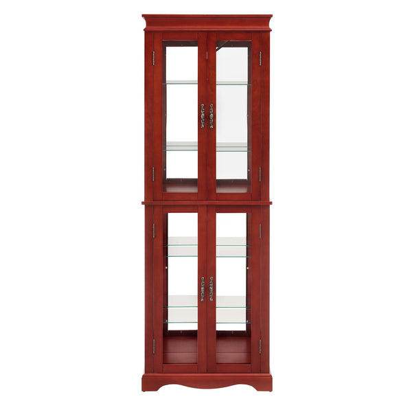 English Elm Lighted Glass Curio Cabinet – Elegant Cherry Wood Display With Adjustable Shelves & Integrated Lighting W2275P178796
