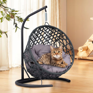 English Elm Cat Swing Bed - Cozy Indoor Egg Chair With Soft Cushion & Rattan Design For Cats & Small Pets, Gray W2500P283882