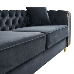 English Elm 86'' Luxury Modern Tufted Sofa with Gold Trim, Velvet Upholstery, Pocket Spring Comfort & 750lb Support Black W579P303656