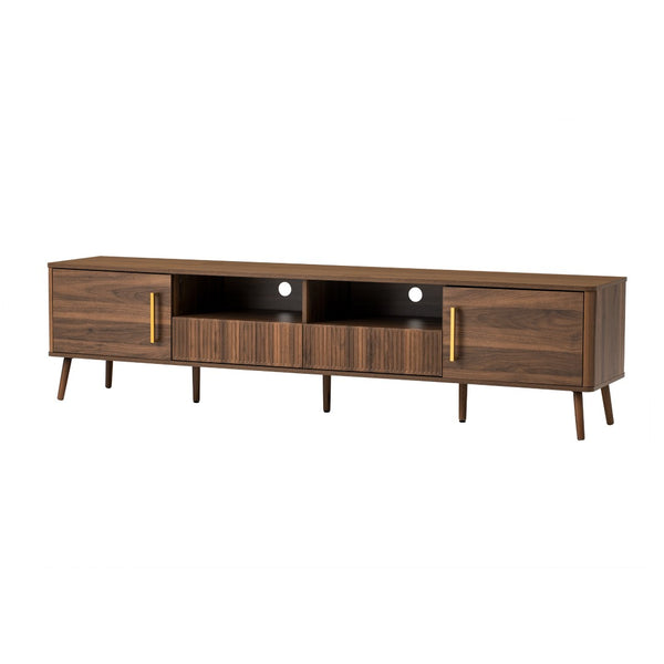 English Elm 78 Inch Walnut Entertainment Center Fluted Doors Solid Wood Legs for Living Room N710P372538P