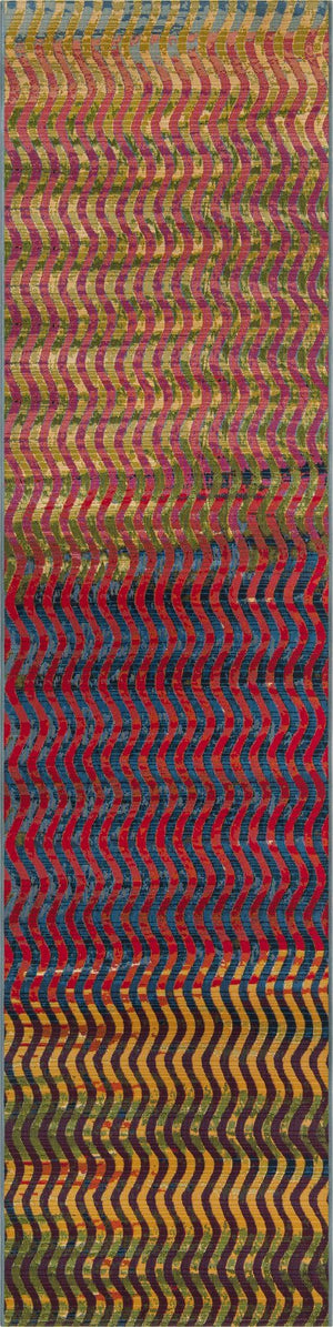 Unique Loom Outdoor Modern Wavy Machine Made Geometric Rug Multi, Beige/Blue/Brown/Cream/Green/Red/Navy Blue/Olive/Orange 2' 7" x 11' 0"
