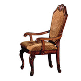 Beige & Cherry Arm Chairs Set of 2: Elegant Design, Queen Anne Legs, Beige Fabric