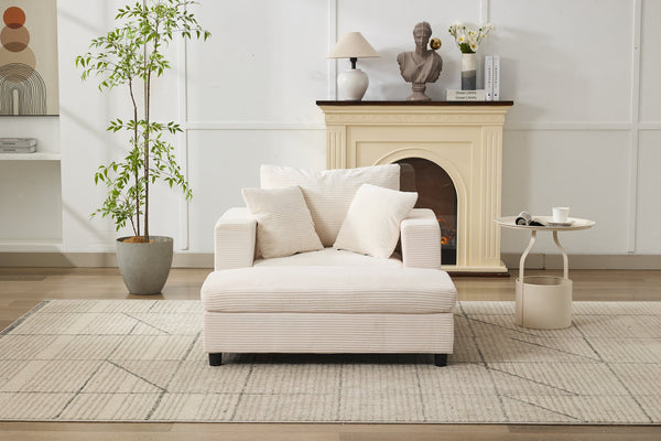 English Elm Chaise Lounge Chair With Removable Ottoman - Modern Upholstered Sleeper Couch For Living Room Comfort W1170P353046