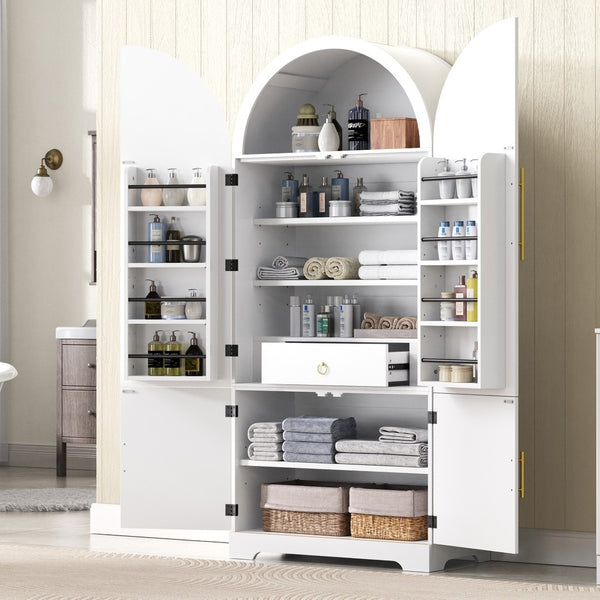 English Elm K&k Farmhouse Pantry Cabinet 72 Inch Tall Mdf Cupboard with Adjustable Shelves White N707S000020W