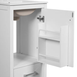 English Elm 18-Inch Modern Bathroom Vanity with Ceramic Sink, Soft-Close Doors, Divider Drawer & Adjusting Feet White N729P334854K