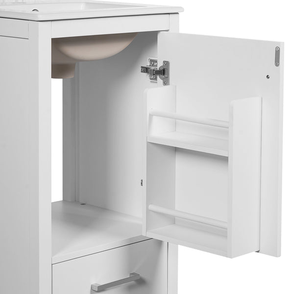 English Elm 18-Inch Modern Bathroom Vanity with Ceramic Sink, Soft-Close Doors, Divider Drawer & Adjusting Feet White N729P334854K