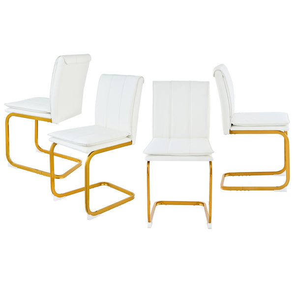 English Elm Modern Pu Leather Cantilever Dining Chairs Set of 4 with Steel Arc Frame for Kitchen White+Gold W5123P454212