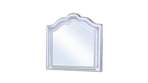 English Elm Mystic Curved Top Mirror with LED Lighting, Crystal-Trimmed Light Gray Frame for Bedroom Décor B009P309546