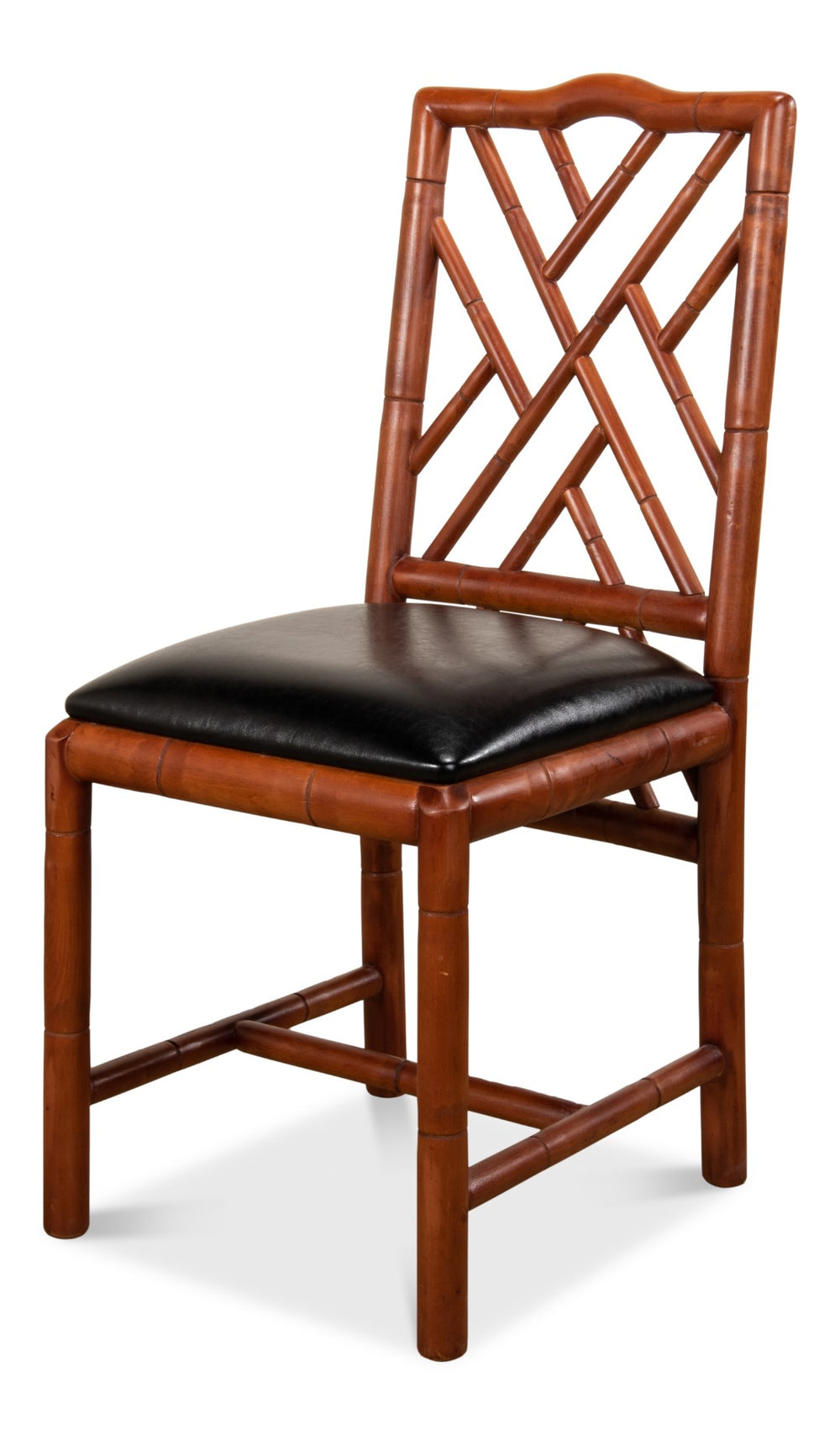 Sarreid Brighton Bamboo Side Chair Set Of 2 - Stylish Birch Frame With Elegant Black Faux Leather Finish Brown  17903