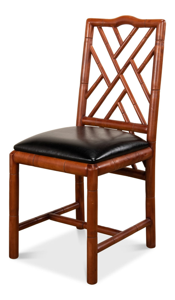 Sarreid Brighton Bamboo Side Chair Set Of 2 - Stylish Birch Frame With Elegant Black Faux Leather Finish Brown  17903