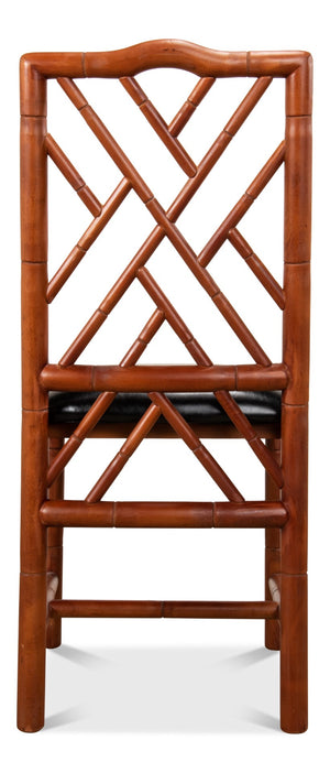 Sarreid Brighton Bamboo Side Chair Set Of 2 - Stylish Birch Frame With Elegant Black Faux Leather Finish Brown  17903