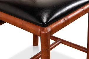 Sarreid Brighton Bamboo Side Chair Set Of 2 - Stylish Birch Frame With Elegant Black Faux Leather Finish Brown  17903