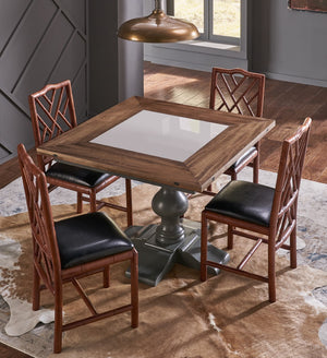 Sarreid Brighton Bamboo Side Chair Set Of 2 - Stylish Birch Frame With Elegant Black Faux Leather Finish Brown  17903