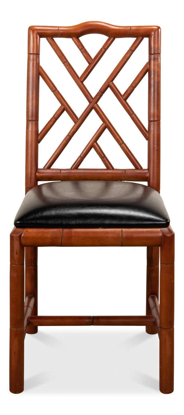Sarreid Brighton Bamboo Side Chair Set Of 2 - Stylish Birch Frame With Elegant Black Faux Leather Finish Brown  17903