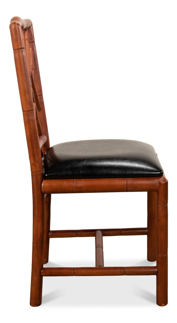 Sarreid Brighton Bamboo Side Chair Set Of 2 - Stylish Birch Frame With Elegant Black Faux Leather Finish Brown  17903