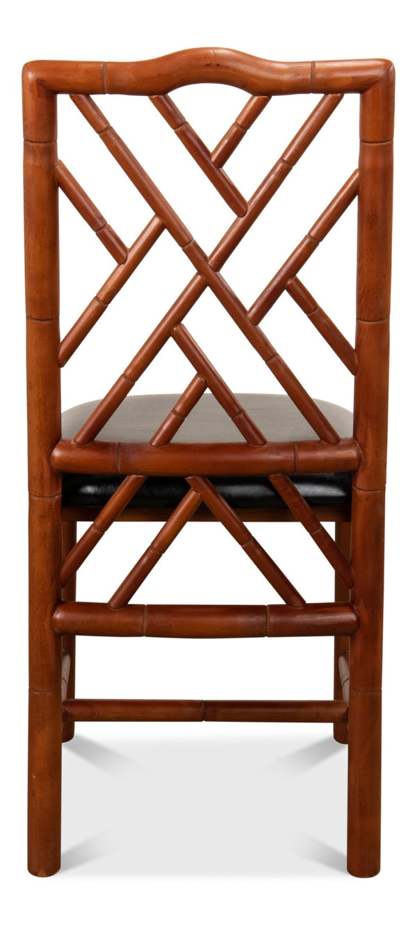 Sarreid Brighton Bamboo Side Chair Set Of 2 - Stylish Birch Frame With Elegant Black Faux Leather Finish Brown  17903