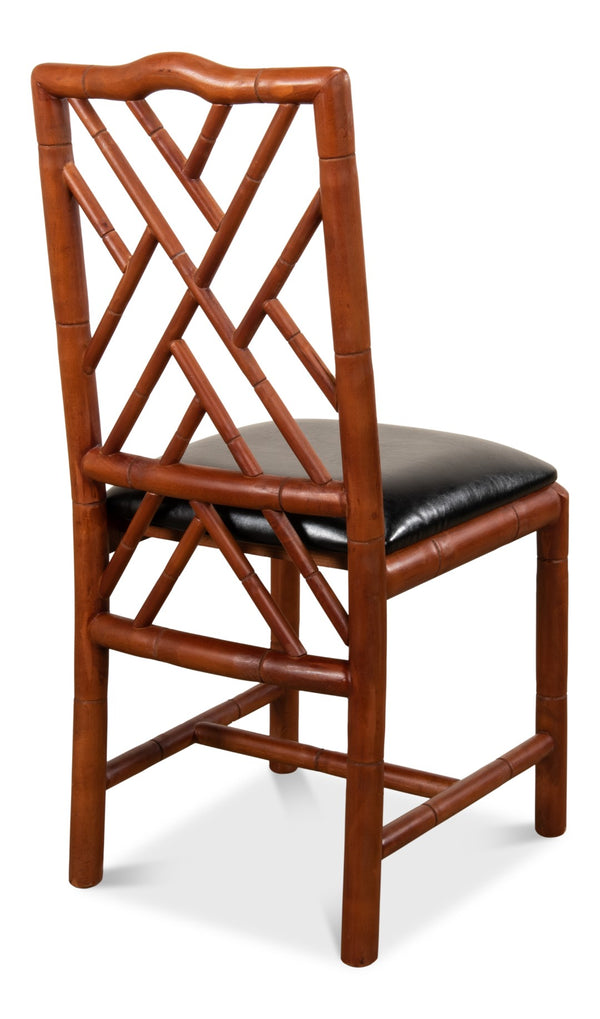 Sarreid Brighton Bamboo Side Chair Set Of 2 - Stylish Birch Frame With Elegant Black Faux Leather Finish Brown  17903