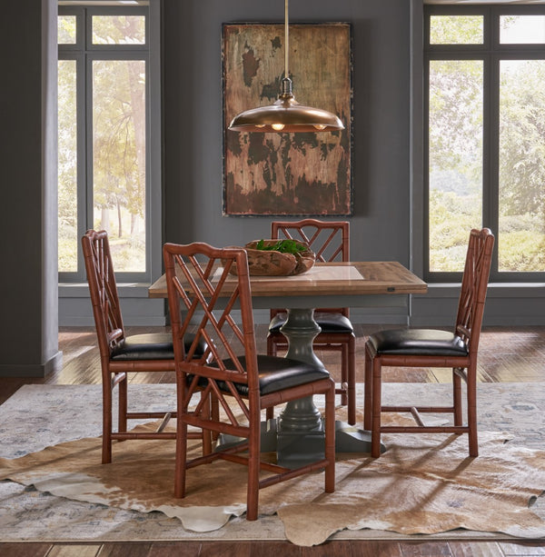 Sarreid Brighton Bamboo Side Chair Set Of 2 - Stylish Birch Frame With Elegant Black Faux Leather Finish Brown  17903