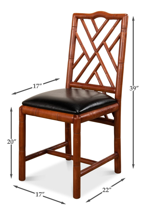 Sarreid Brighton Bamboo Side Chair Set Of 2 - Stylish Birch Frame With Elegant Black Faux Leather Finish Brown  17903