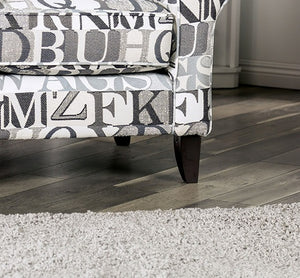 English Elm 1pc Coastal Blue-Gray Accent Chair with Patterned Fabric, Medium Density Foam, Wooden Legs, Chic Transitional Design Gray,Ivory 38 L x 32 W x 33 H B2741P376929