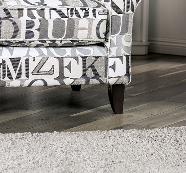 English Elm 1pc Coastal Blue-Gray Accent Chair with Patterned Fabric, Medium Density Foam, Wooden Legs, Chic Transitional Design Gray,Ivory 38 L x 32 W x 33 H B2741P376929