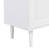 English Elm Elegant Shoe Cabinet With Arched Doors and Drawer, Cream Style Storage Sideboard With Adjustable Shelves and Solid Wood Legs For Entryway, Living Room, White