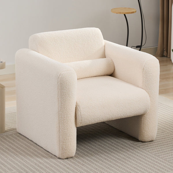 English Elm Modern Accent Chair Breathable Sherpa Upholstered Reading Armchair with Plush Cushion and Lumbar Support Cream 30 L x 25.75 W x 22.76 H WF325072AAC