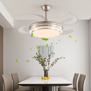 English Elm 42 Modern 3-Tier LED Ceiling Fan with Remote, Retractable Blades, 6-Speed DC Motor, Brushed Nickel Finish W1340P272388