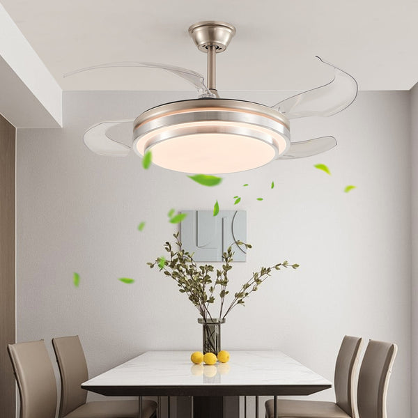 English Elm 42 Modern 3-Tier LED Ceiling Fan with Remote, Retractable Blades, 6-Speed DC Motor, Brushed Nickel Finish W1340P272388