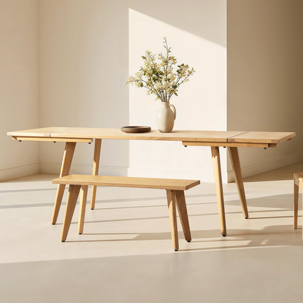 English Elm Jennifer Taylor Home - Capri Solid Red Oak 59–90.5" Extendable Dining Table for 6–8 with Mid-Century Tapered Legs and Grain Brown B2719P395577