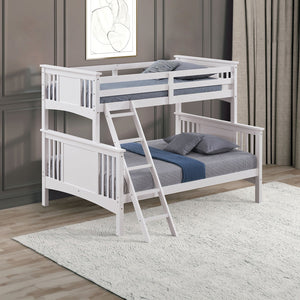 English Elm Modern Twin-Over-Full Bunk Bed with Angled Ladder, Solid Hardwood Frame and Patented Lock Joint White 81 L x 15 W x 4 H B2741S00293