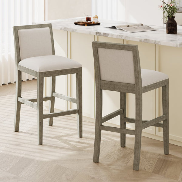 English Elm Christopher Knight Home® - 30.5 Inch Bar Stools Set of 2 with Upholstered Fabric Seats, Rubberwood Frame, 30.5" Height, 300 lb Capacity Beige,Grey N780P192217T