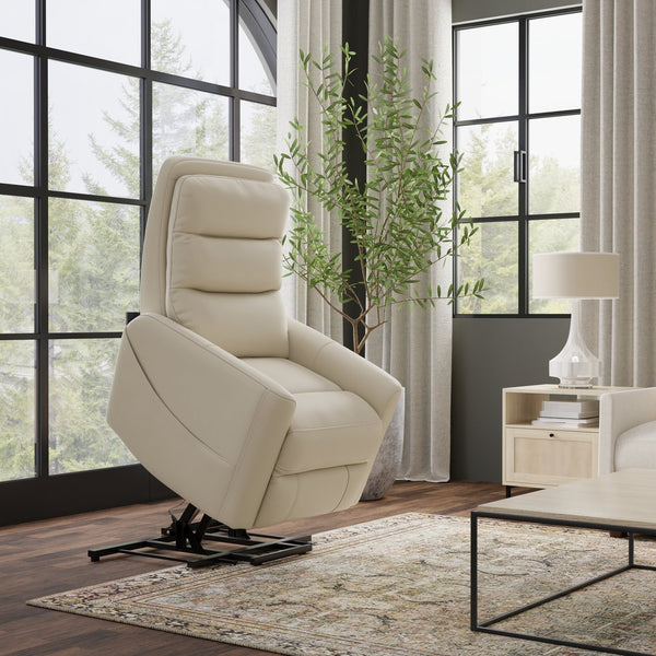 English Elm Faux Power Lift Chair with Premium Faux Leather, USB Charging, Side Pockets & Quiet Motor Recline Off White B339P409531