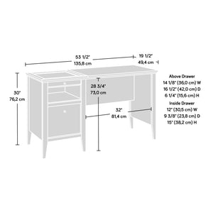 English Elm Desk, Light Grey Finish Large Desk with Full-Extension Drawer, Pull-Out Writing Surface & Cubby — Compact Durable Design for Home Office (59.13" L) B356P354415