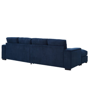English Elm 122"l Corduroy Sectional with Dual Ottomans Modular U-shape Sofa for Modern Living Dark Blue W1669S00046