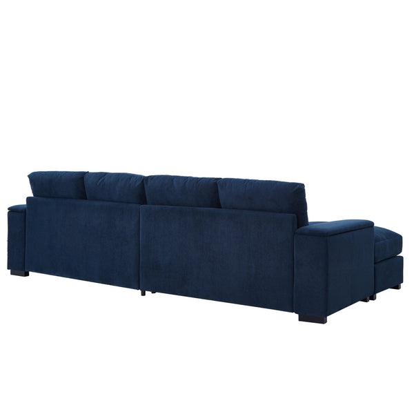 English Elm 122"l Corduroy Sectional with Dual Ottomans Modular U-shape Sofa for Modern Living Dark Blue W1669S00046