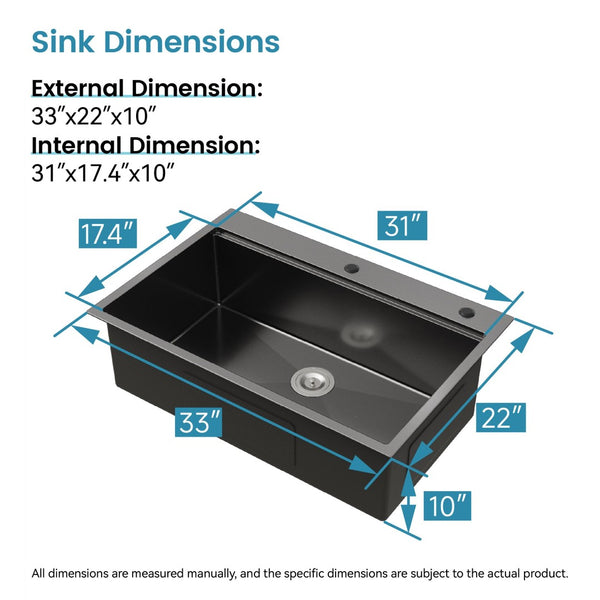 English Elm Stainless Steel Handmade Black Single Bowl Kitchen Sink with Cutting Board and Colander T3177P296187