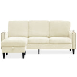 English Elm Modern Design Chenille 3 Seat L-Shape Sectional Sofa With Storage Chaise For Apartment, Studio, Office,Living Room,L Shape-Off White