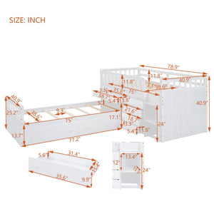 English Elm L-shaped Twin Loft Platform Bed with 7 Drawers Full Guardrails Kids White Pine LT000853AAK