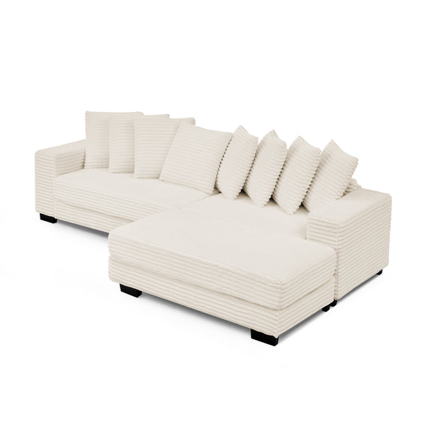 English Elm Corduroy Tufted Sleeper Sectional Sofa – L-Shaped Modular Design With Customizable Footrests In Beige W487S00342